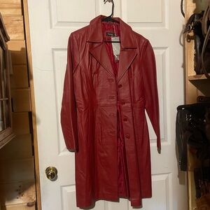 New Lynne Fashion Club long red leather coat